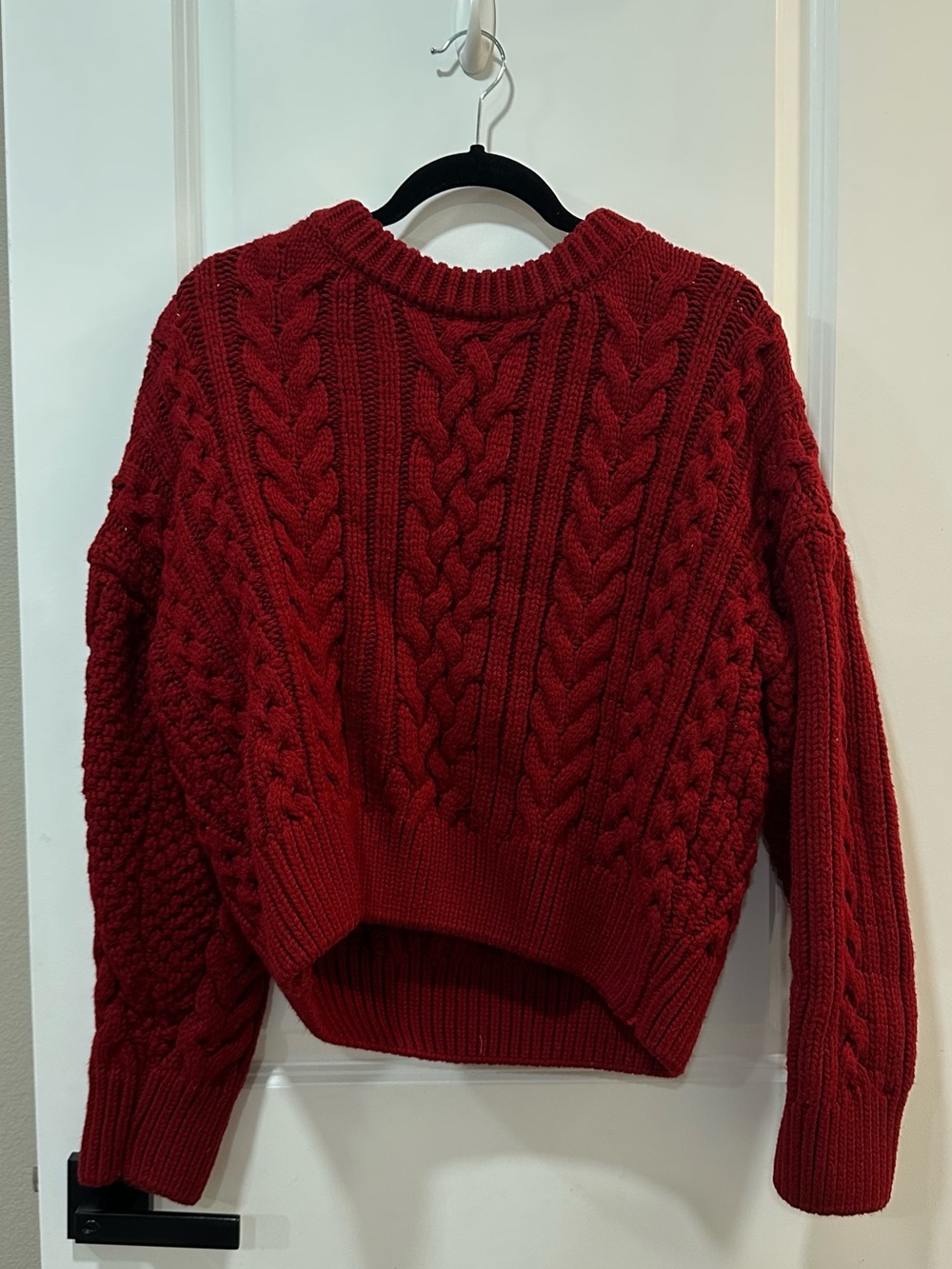 Red Cable Knit Women's Sweater - Classic Crewneck